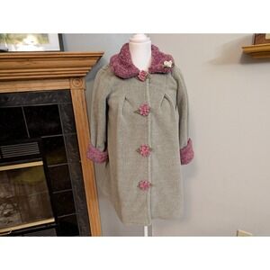 Bitty Buttons Girls Coat Handmade in Minnesota Gray & Mauve Flower Size 8